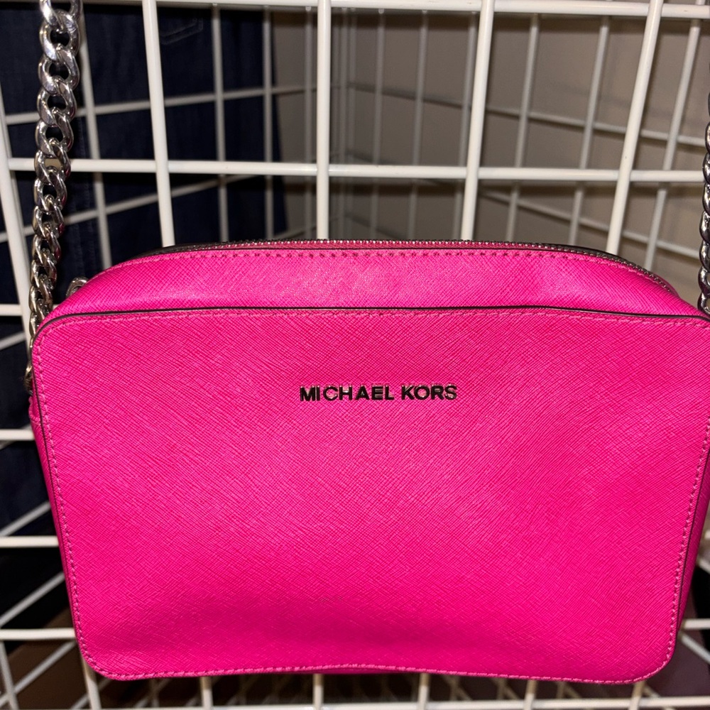 Michael Kors Hot Pink Large Saffiano Crossbody Bag